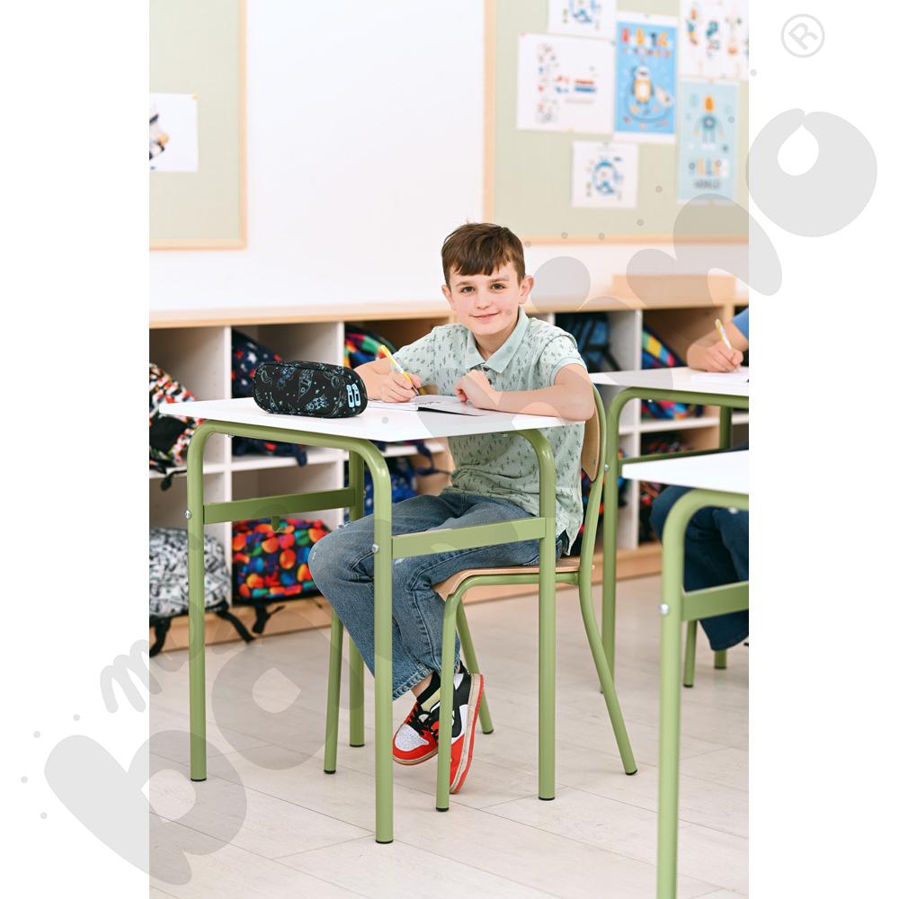 Stół Daniel 1-os. biały z krzesłem P, rozm. 6, oliwkowe