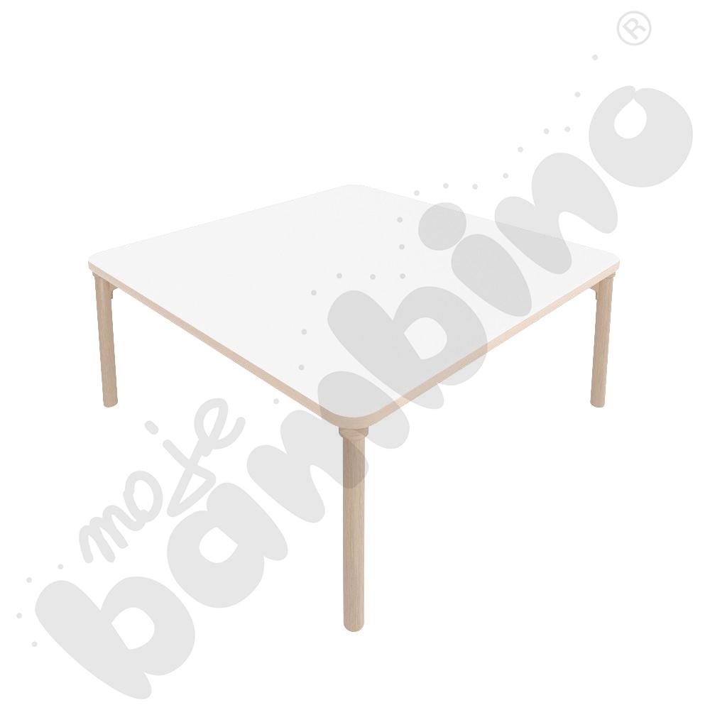 Stół Marcus kwadratowy 120 x 120 rozm. 2, stelaż drewniany brzozowy, stopka drewniana, blat HPL biały, narożniki zaokrąglone