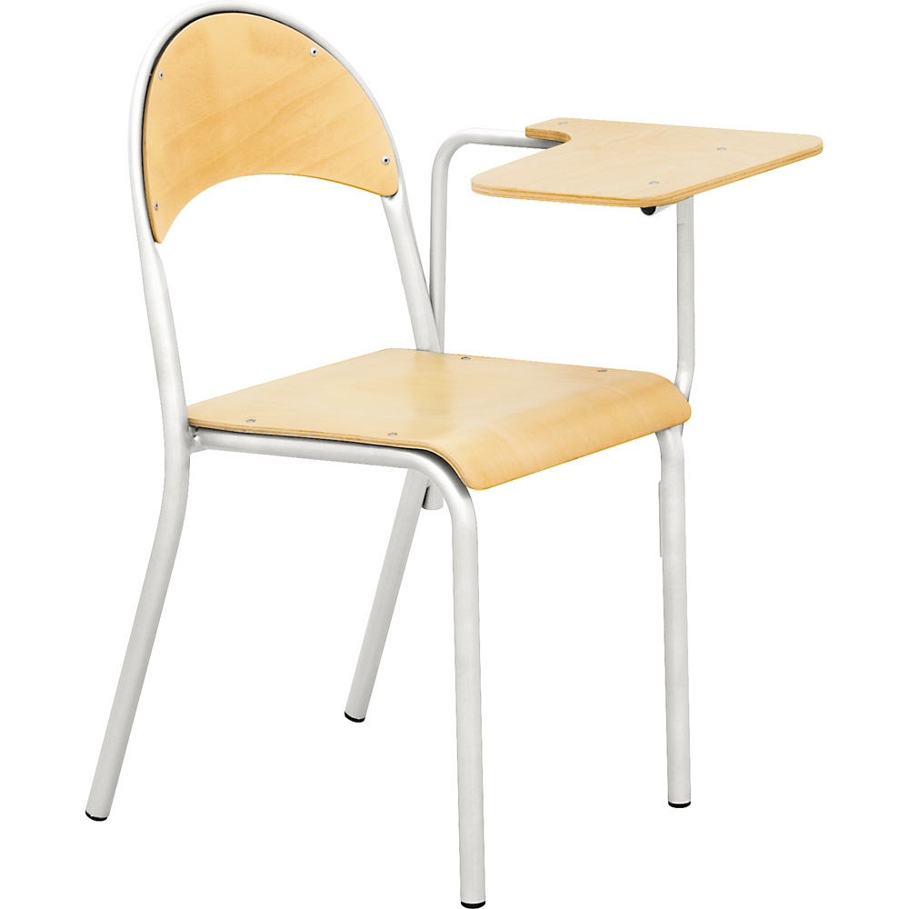 Stolička P s pevným stolíkom veľ. 6, výška 46 cm - k stolom 76 cm, pre ľavákov - strieborná