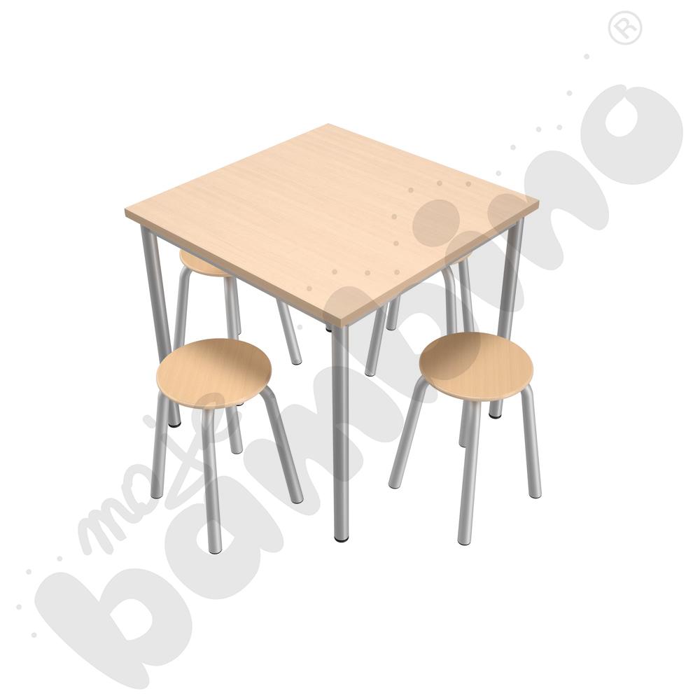 Stół Mila 80 x 80 buk z 4 taboretami Flexi, rozm. 6