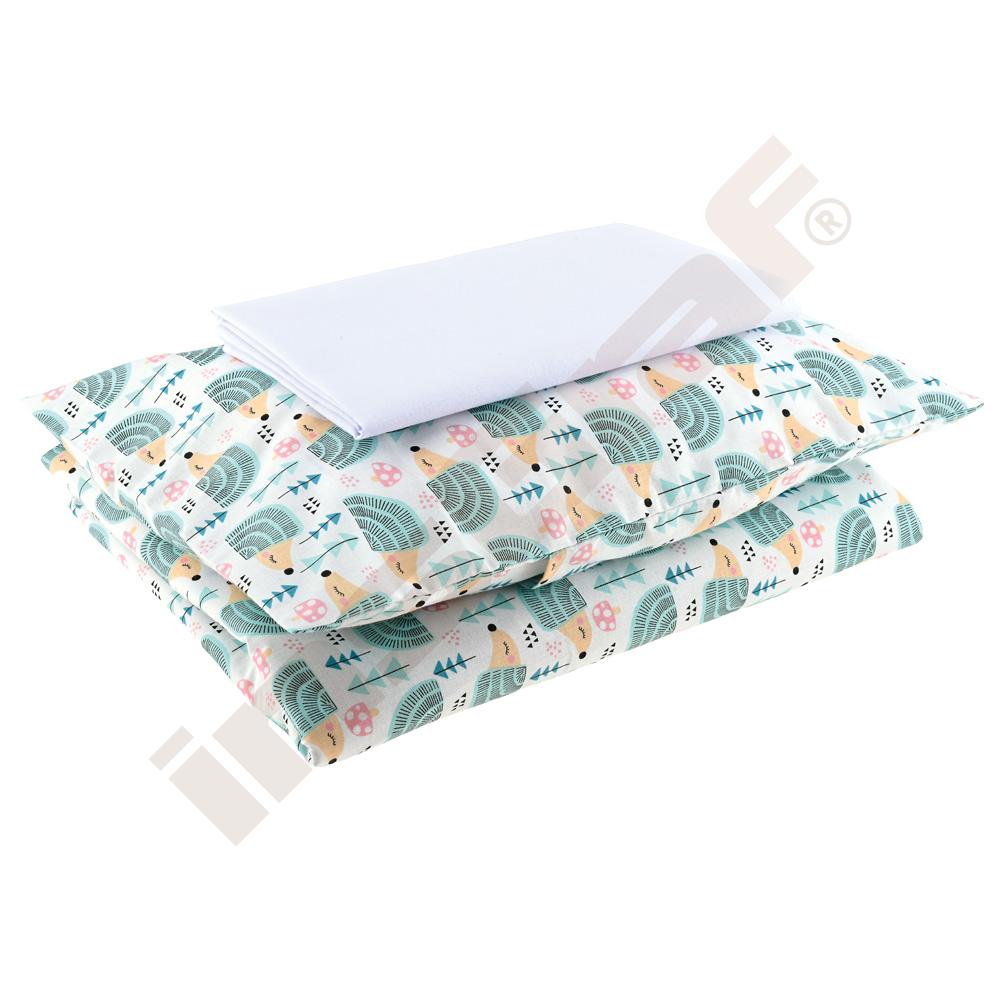 
Bettwäscheset klein, mit Kissen und Decke, weiß mit Igelchen
