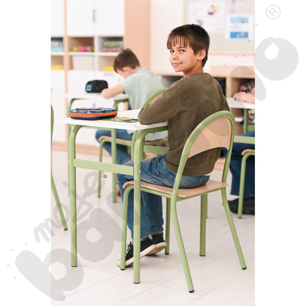 Stół Daniel 1-os. biały z krzesłem P, rozm. 6, oliwkowe