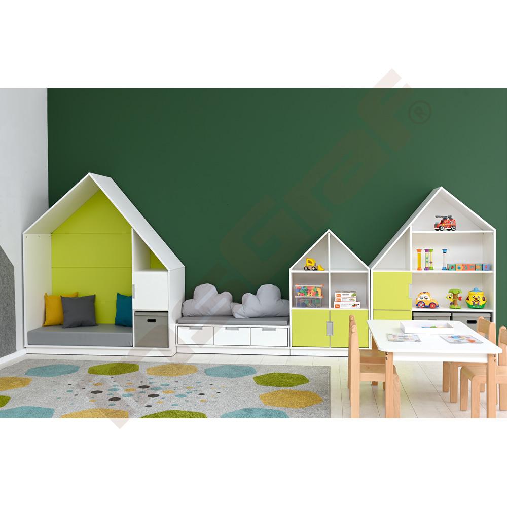 Quadro - skříňka-domeček se 3 policemi, k doplnění 4 širokými zásuvkami, korpus bílý