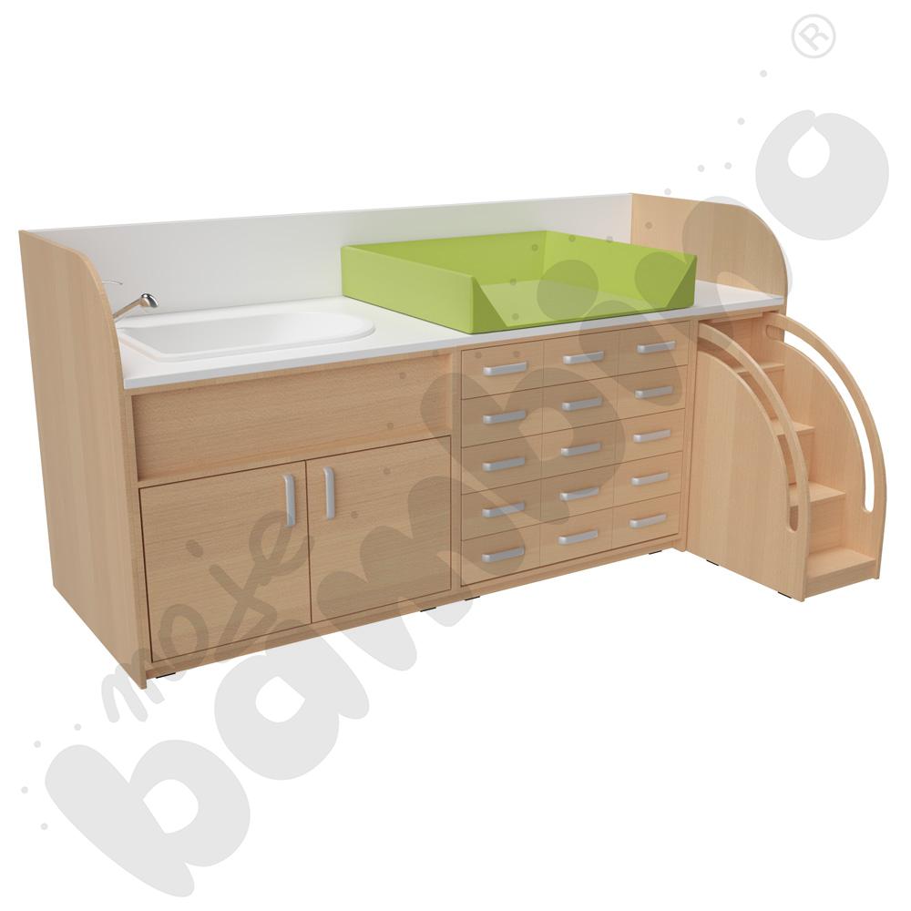 Zestaw przewijaków 4, gł. 90 cm, z wanienką, schody po prawo - zielony materac