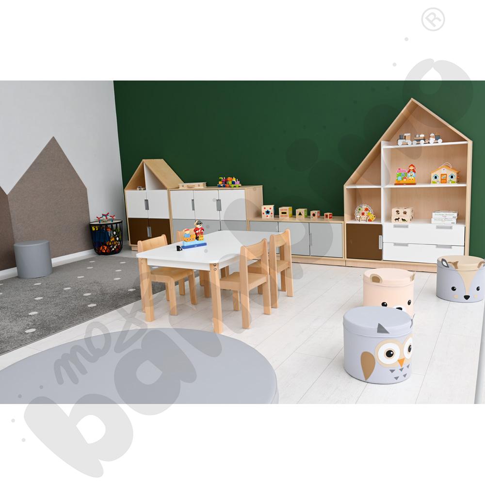 Quadro - szafka-domek z 3 półkami i na 4 szerokie szuflady, skrzynia klon jasny