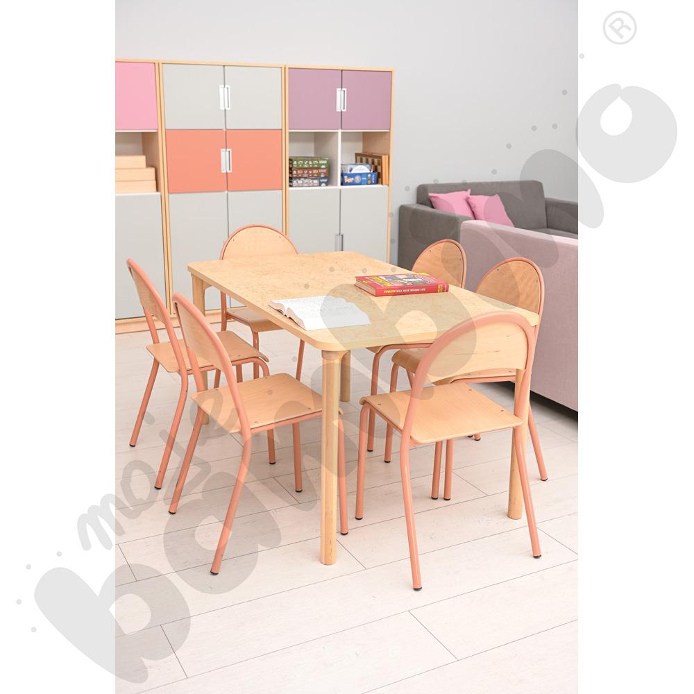 Cichy stół Marcus 140 x 80 beżowy z 6 krzesłami P łososiowymi, rozm. 5