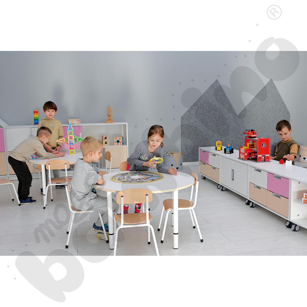 Blat Quadro biały okrągły, beżowe obrzeże