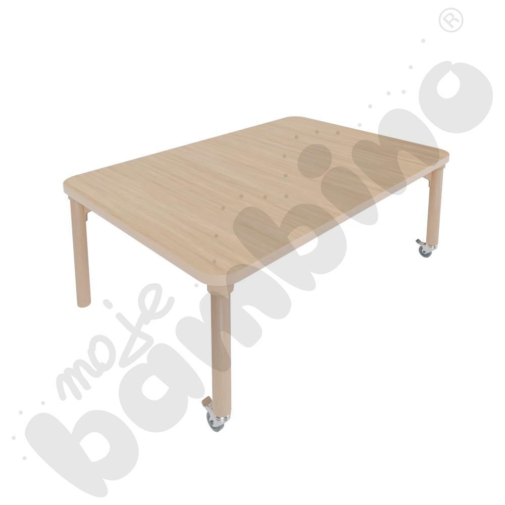Stół Marcus śr. 120 cm, rozm. 1, nogi drewniane brzozowe z 2 kółkami, blat HPL klon, obrzeże ABS