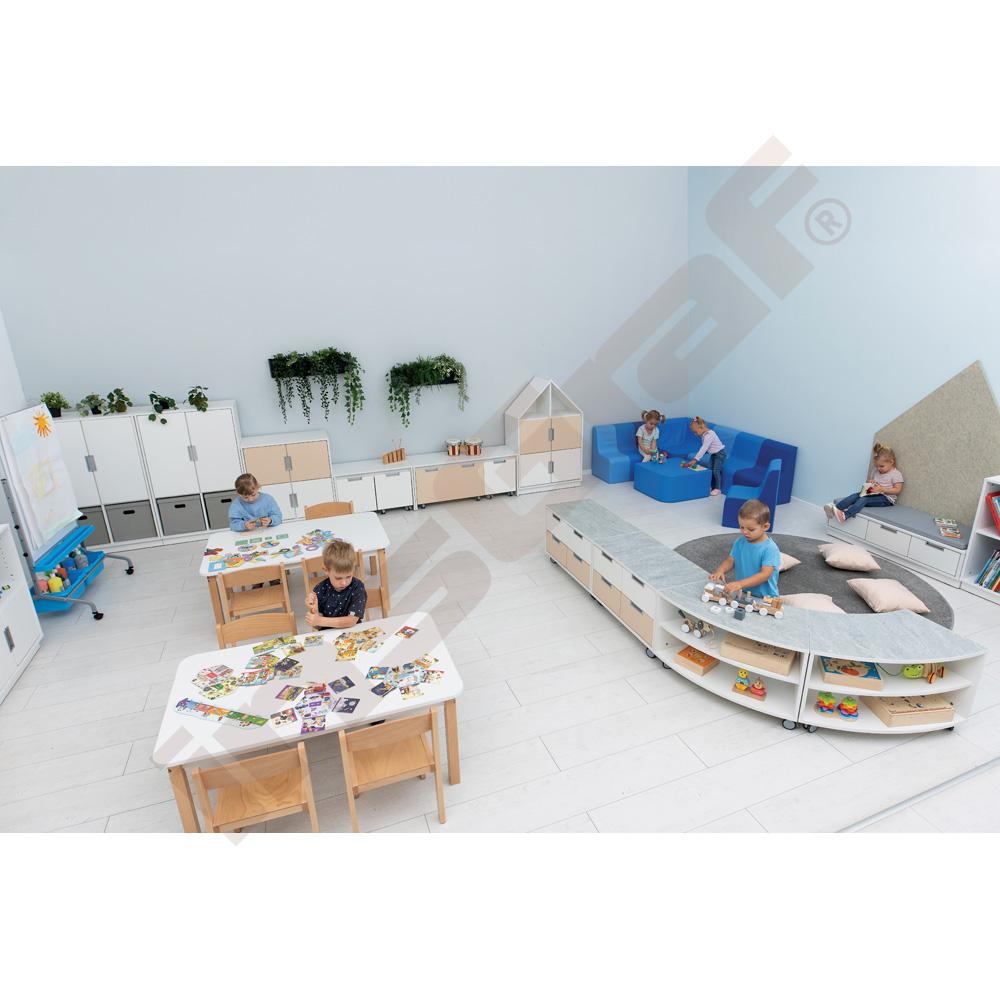 Quadro - Achtelkreis-Flüsterschrank S, weiß - auf Rollen - Linoleum grau