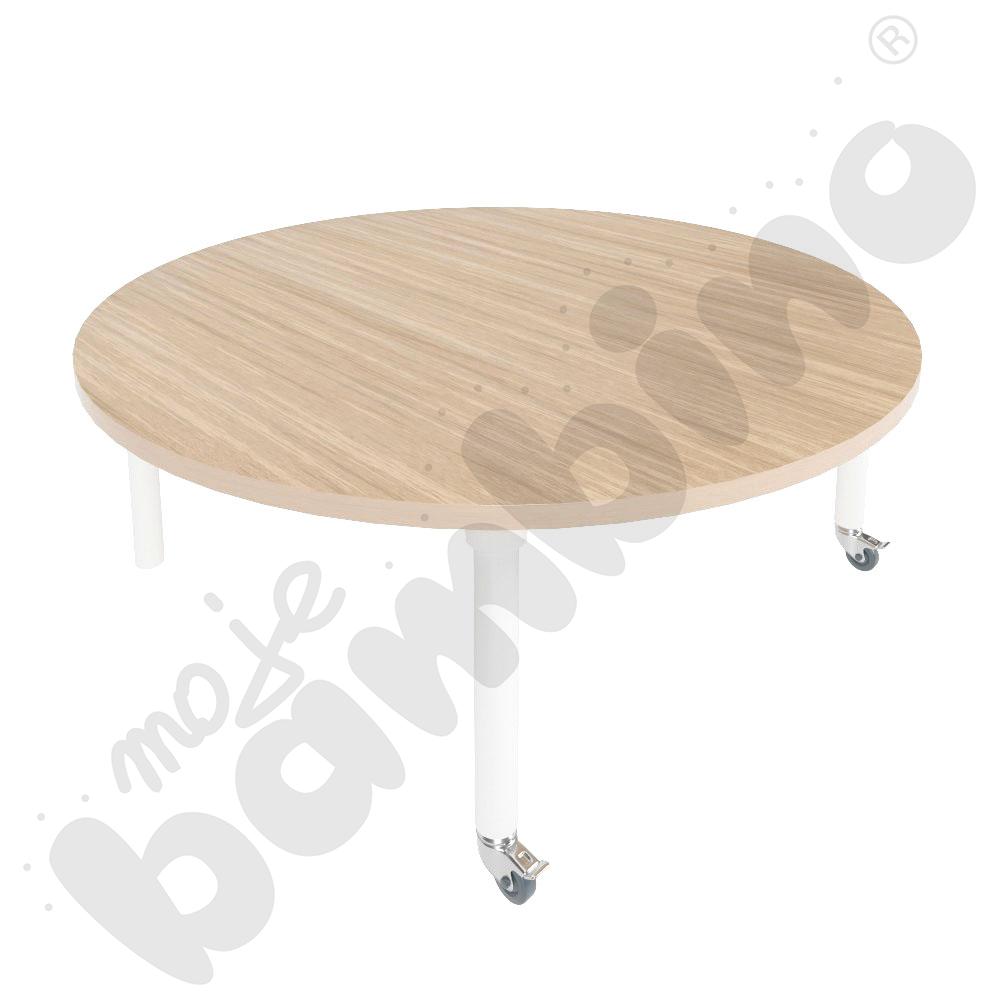 Stół Marcus 80 x 80 cm, rozm. 4, nogi drewniane białe z 2 kółkami, blat klon, obrzeże ABS