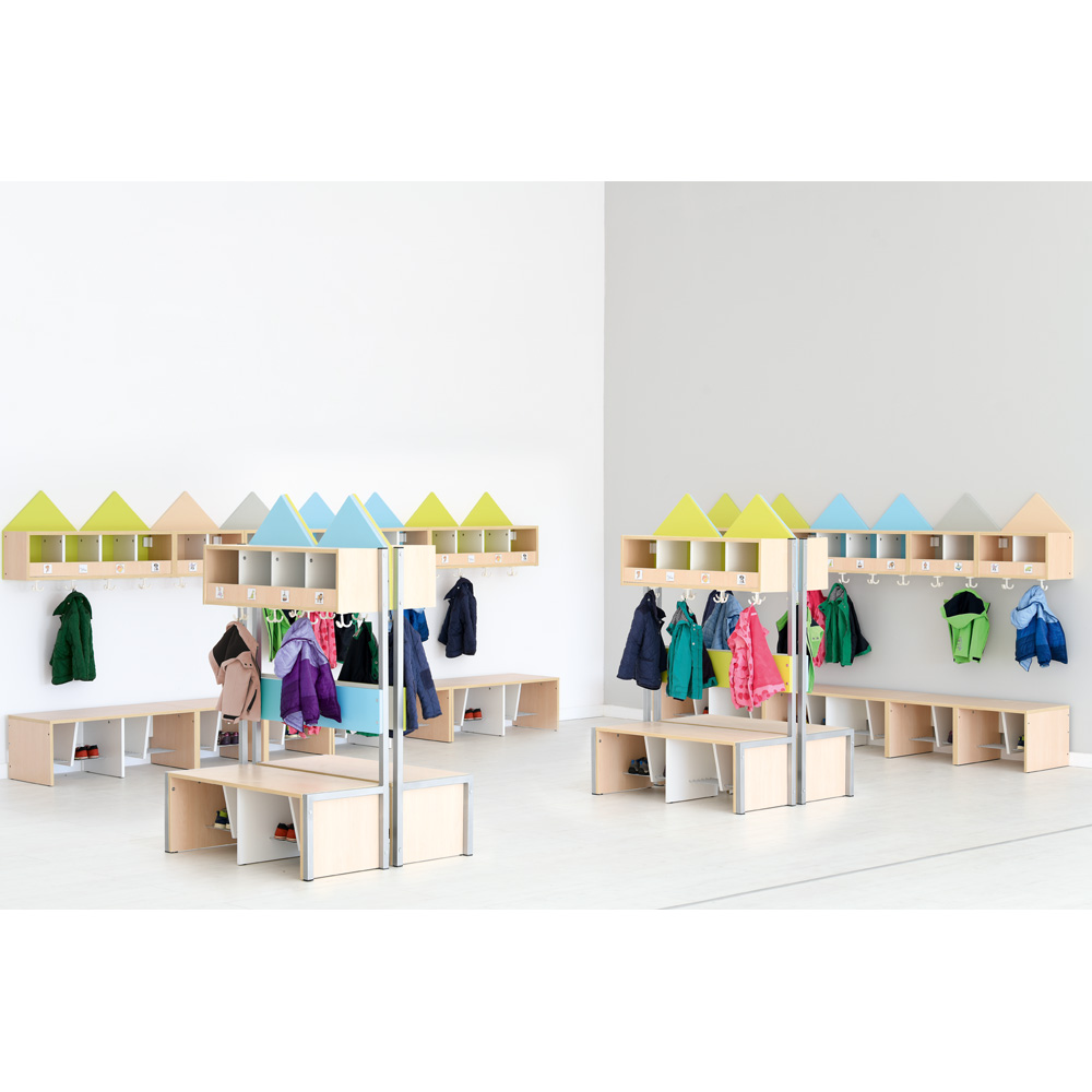 Šatňová lavička Domček pre 2 osoby, šírka 47,40 cm, javor