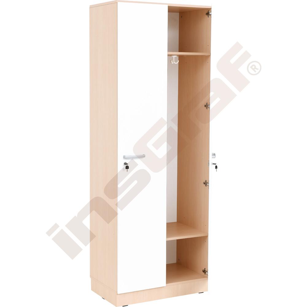 Šatní skříň Grande vysoká pro 2 osoby, hloubka 39,8 cm - světlý javor + bílá dvířka