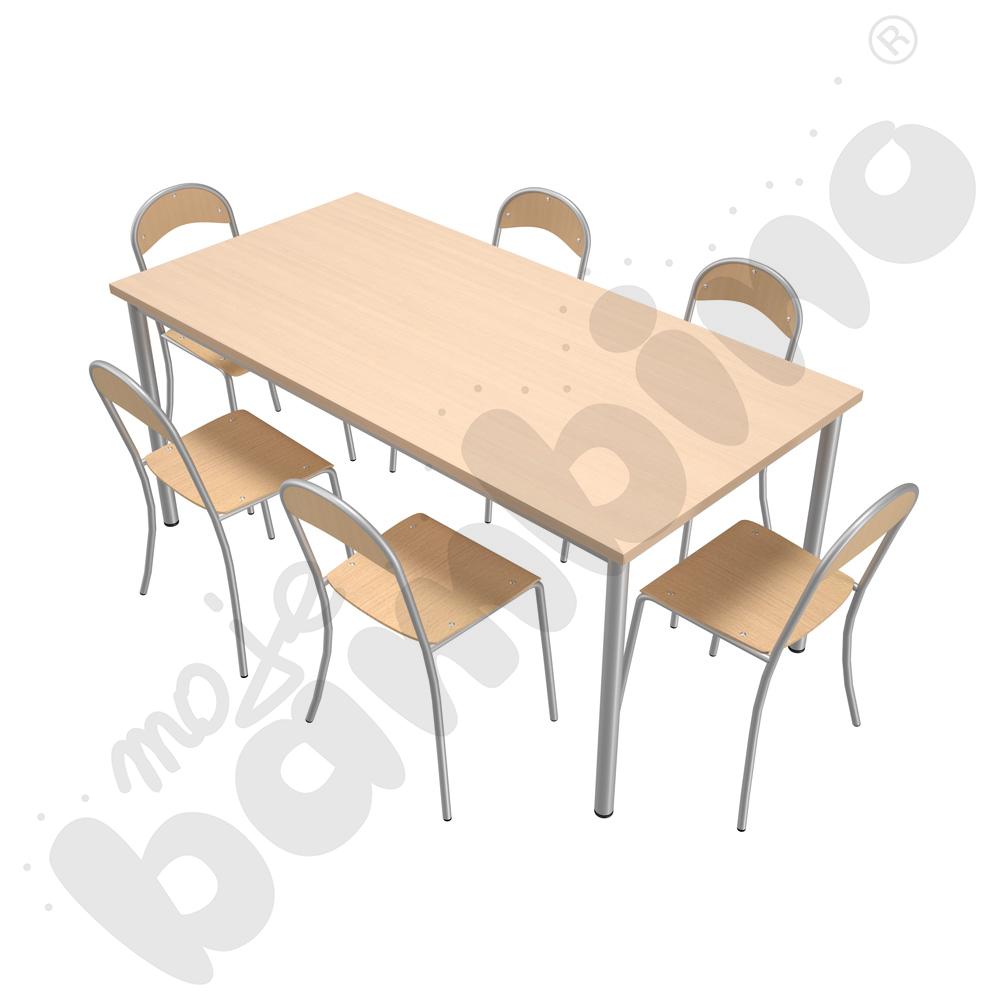 Stół Mila 160 x 80 klon z 6 krzesłami P aluminium, rozm. 5