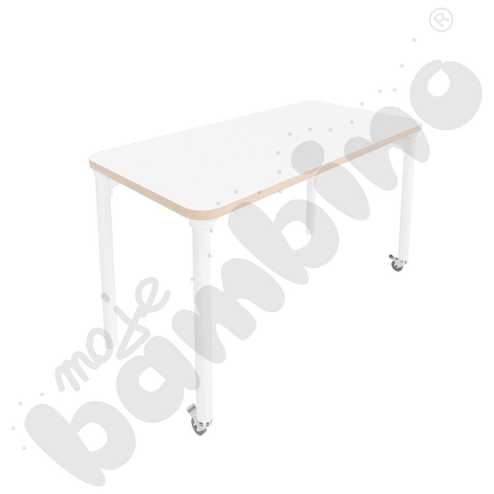 Stół Marcus 120 x 60 cm, rozm. 5, nogi drewniane białe z 2 kółkami, blat biały, obrzeże ABS