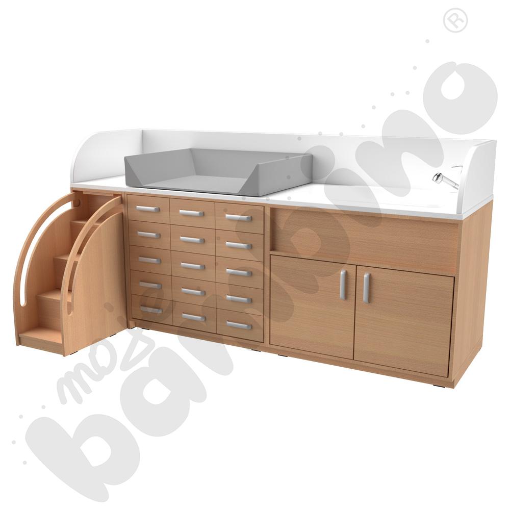 Zestaw przewijaków 1, gł. 75 cm, z wanienką, schody po lewo - szary materac