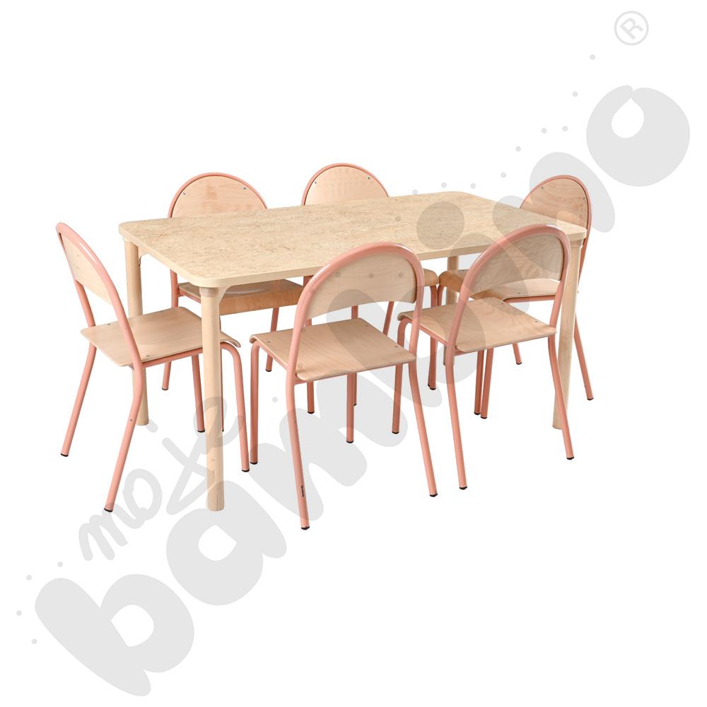 Cichy stół Marcus 140 x 80 beżowy z 6 krzesłami P łososiowymi, rozm. 5