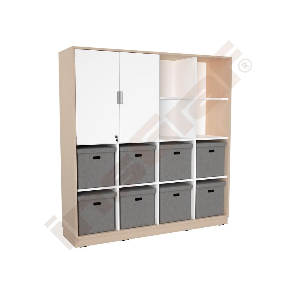 
Schrank XL, B 154, mit Textilboxen - Ahorn Jylland - weiß/grau (Quadro 246-180°)
