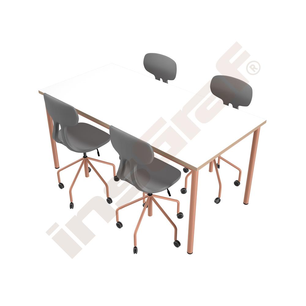 Stôl Mila 160 x 80 biely, púdrová konštrukcia, so 4 stoličkami Piano sivo-púdrovými, veľ. 6