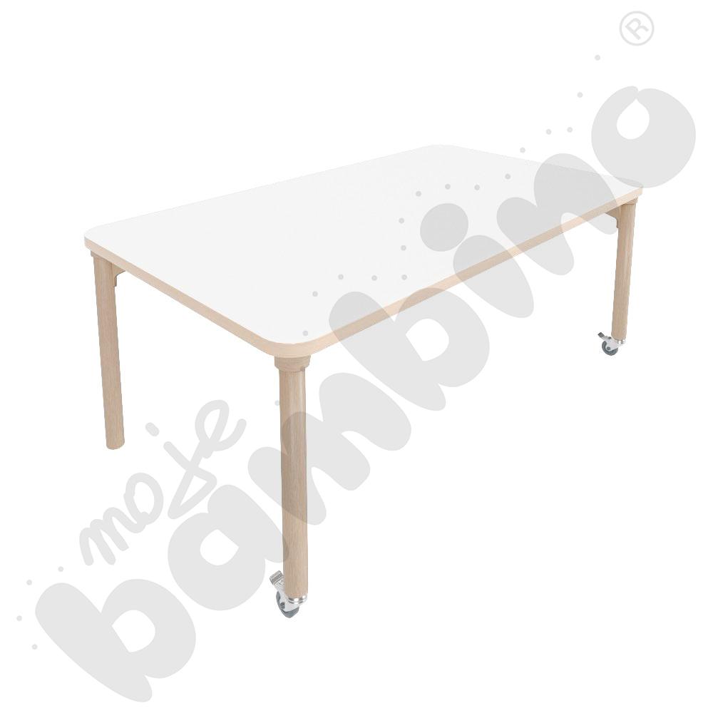 Stół Marcus 140 x 80 cm, rozm. 3, nogi drewniane brzozowe z 2 kółkami, blat HPL biały, obrzeże ABS