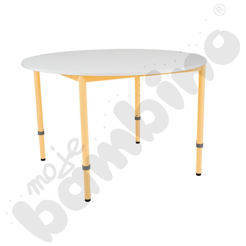 Stół Mila okrągły 120 cm, z reg. wys. 1-4, blat biały, stelaż musztardowy