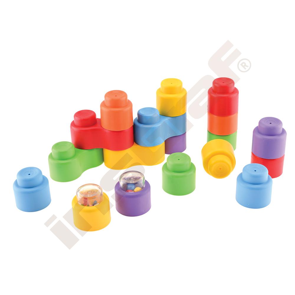 
Steckbausteine, Momy Soft, 18 Teile, Set mit Rasseln
