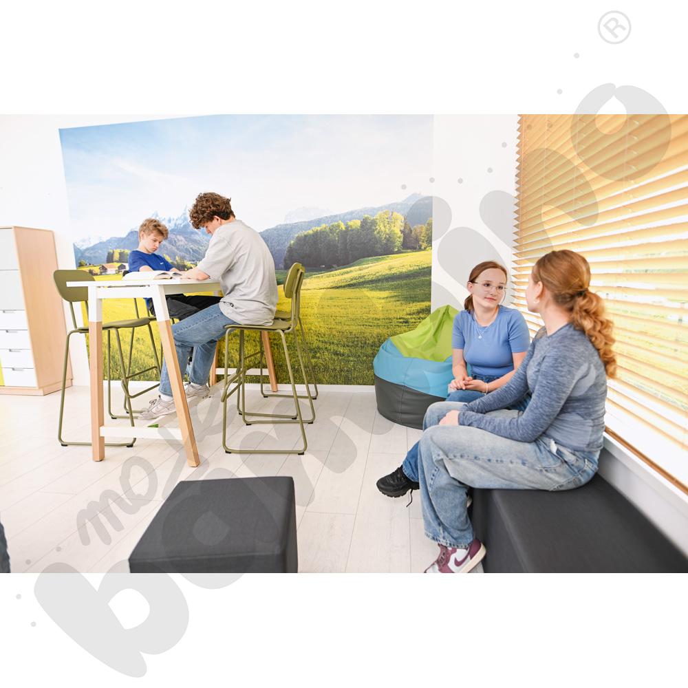 Stół wysoki OgiW biały z 4 hokerami wysokimi New School oliwkowymi