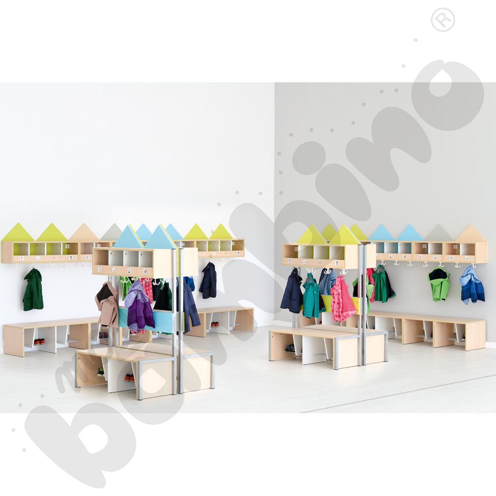 Szatnia Domek na stelażu 4 os., szer. 99 cm, błękitna, skrzynia klon 