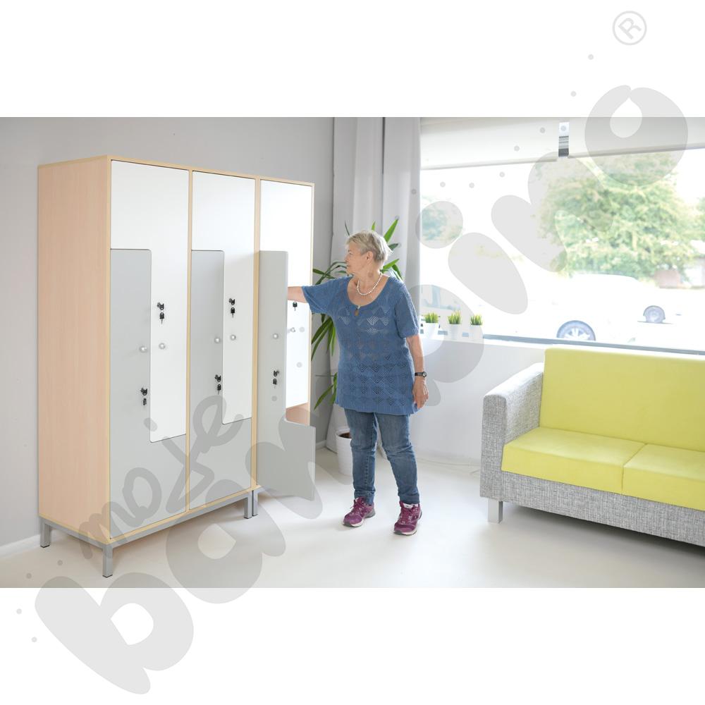   Szafa ubraniowa L z 4 schowkami i drzwiami biało-szarymi