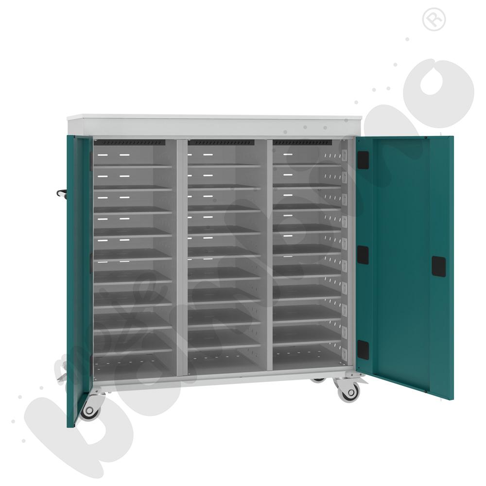 Wózek na 30 laptopów, drzwi turkusowoniebieskie