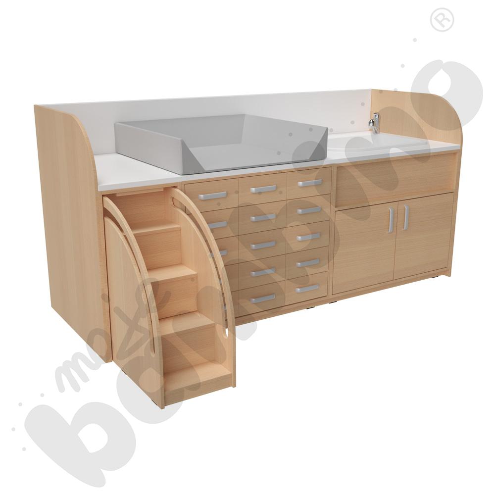 Zestaw przewijaków 1, gł. 90 cm, z wanienką, schody po lewo - szary materac