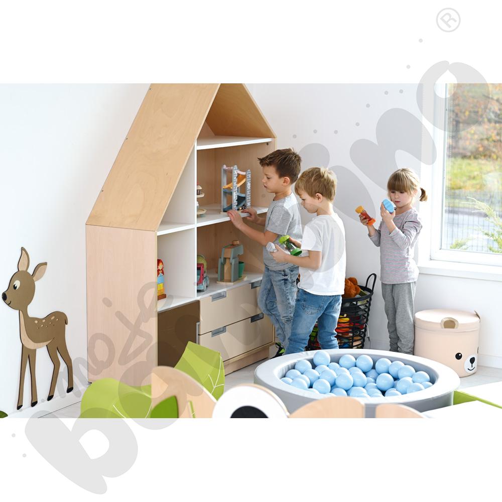 Quadro - szafka-domek z 3 półkami i na 4 szerokie szuflady, skrzynia klon jasny