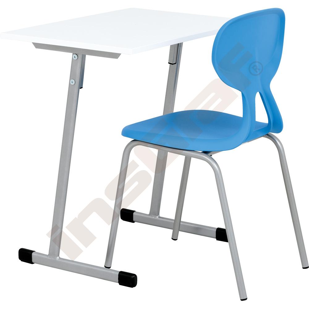 Jednolavice T s bílou deskou a bleděmodrou židlí Colores, vel. 6      