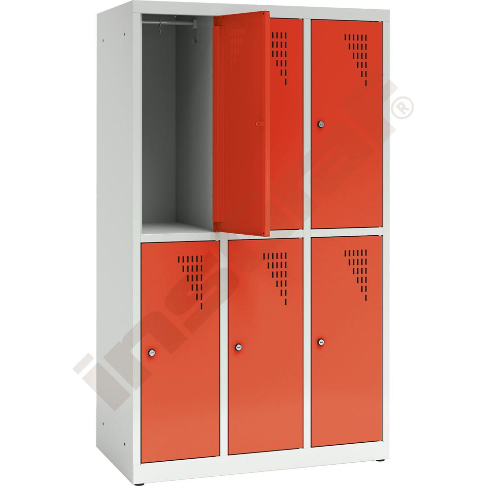 Šatňová skrinka 6 modulov, 150 cm - červené dvierka