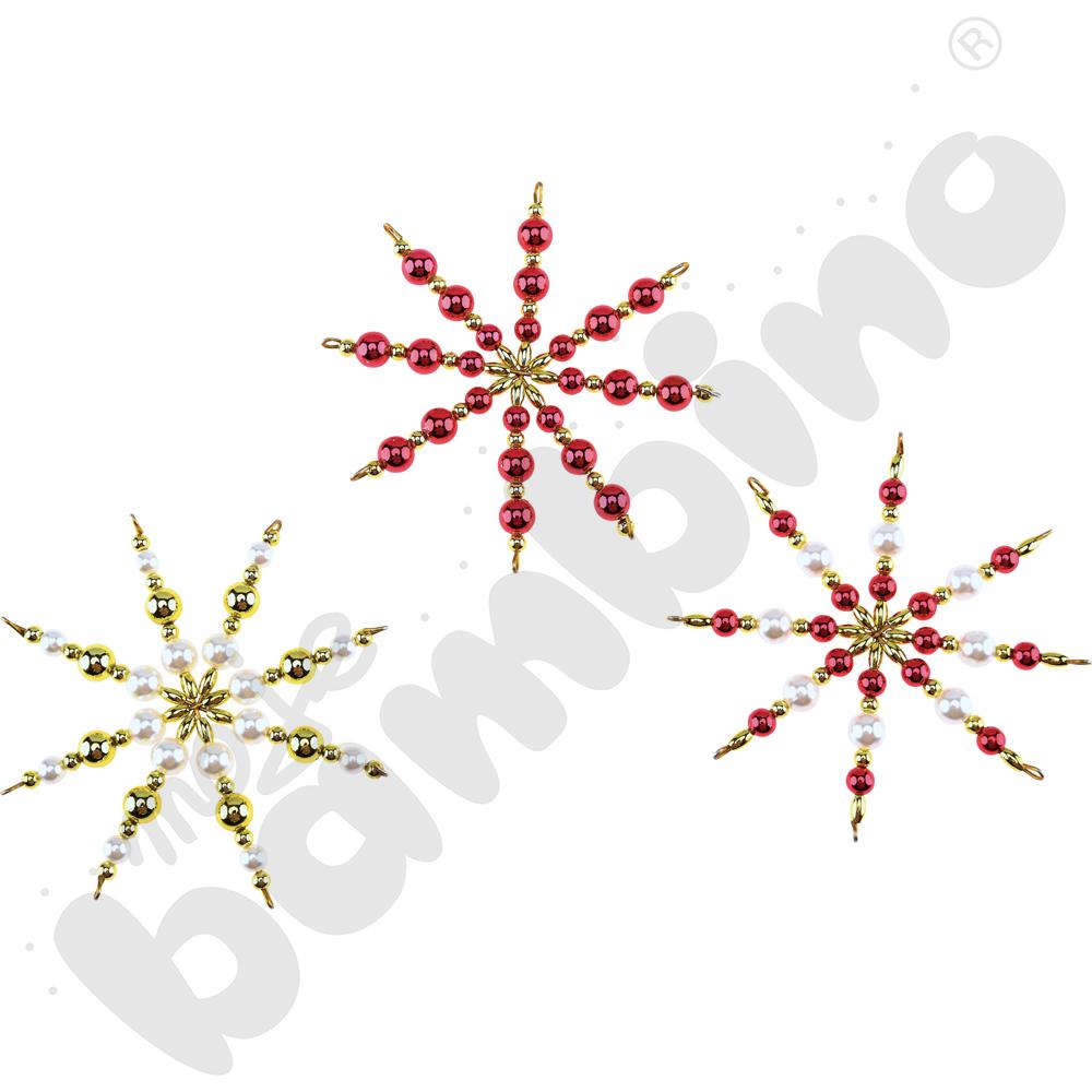 Gwiazdy z koralików czerwono-złote, 5 szt.