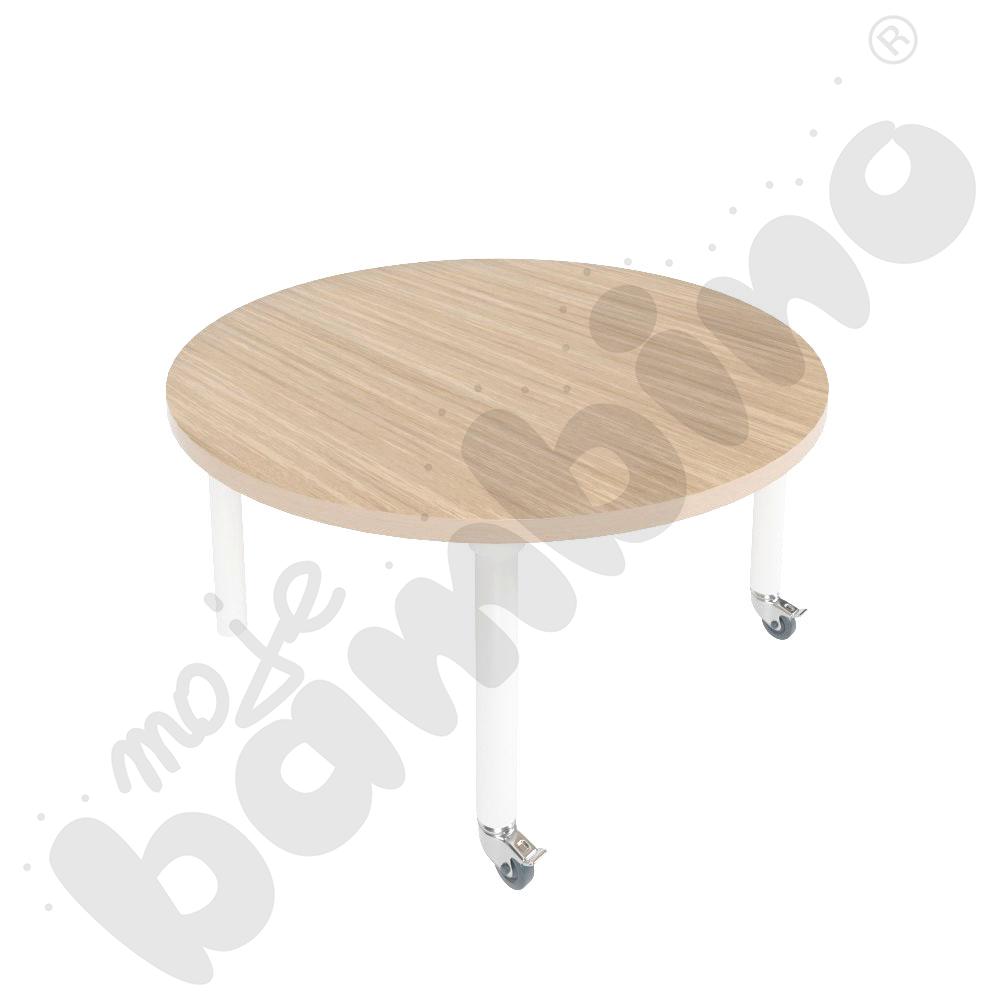 Stół Marcus 120 x 80 cm, rozm. 5, nogi drewniane białe z 2 kółkami, blat HPL klon, obrzeże ABS