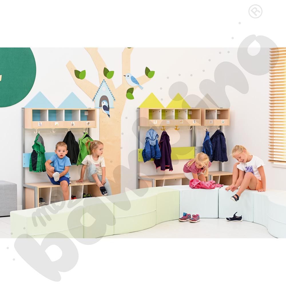 Szatnia Domek na stelażu 4 os., szer. 99 cm, błękitna, skrzynia klon 