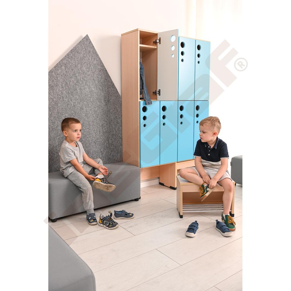 Šatna Kapky Mini s výsuvnou lavičkou pro 8 osob - sada 1