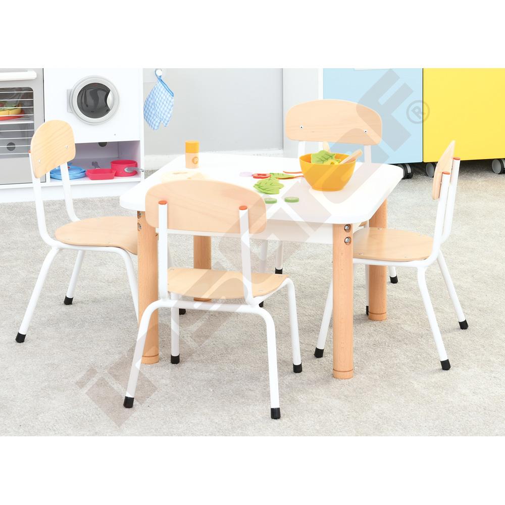 Stolek 60 x 60 bílý se 4 židlemi Bambino bílými, vel. 2