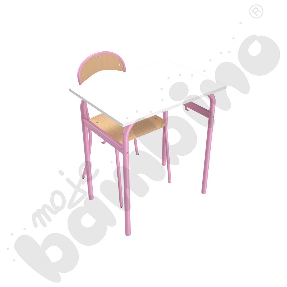 Stół Daniel 1-os. biały z krzesłem P, rozm. 6, różowe