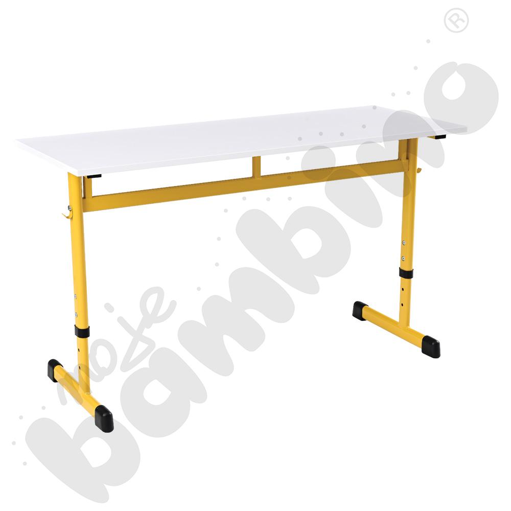 Stół IN-T 130x50 rozm. 3-7, 2-os., stelaż musztardowy, blat biały, obrzeże ABS, narożniki proste