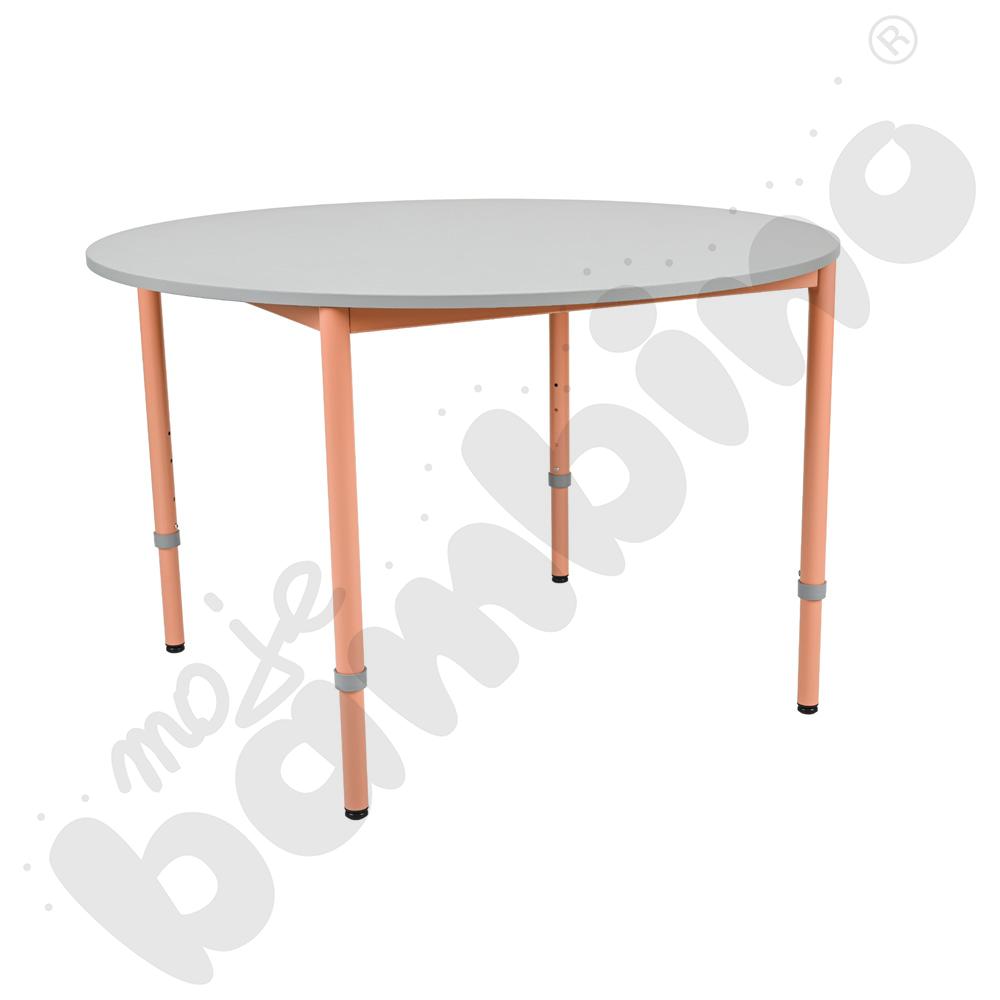 Stół Mila okrągły 120 cm, z reg. wys. 3-6, blat szary, stelaż łososiowy