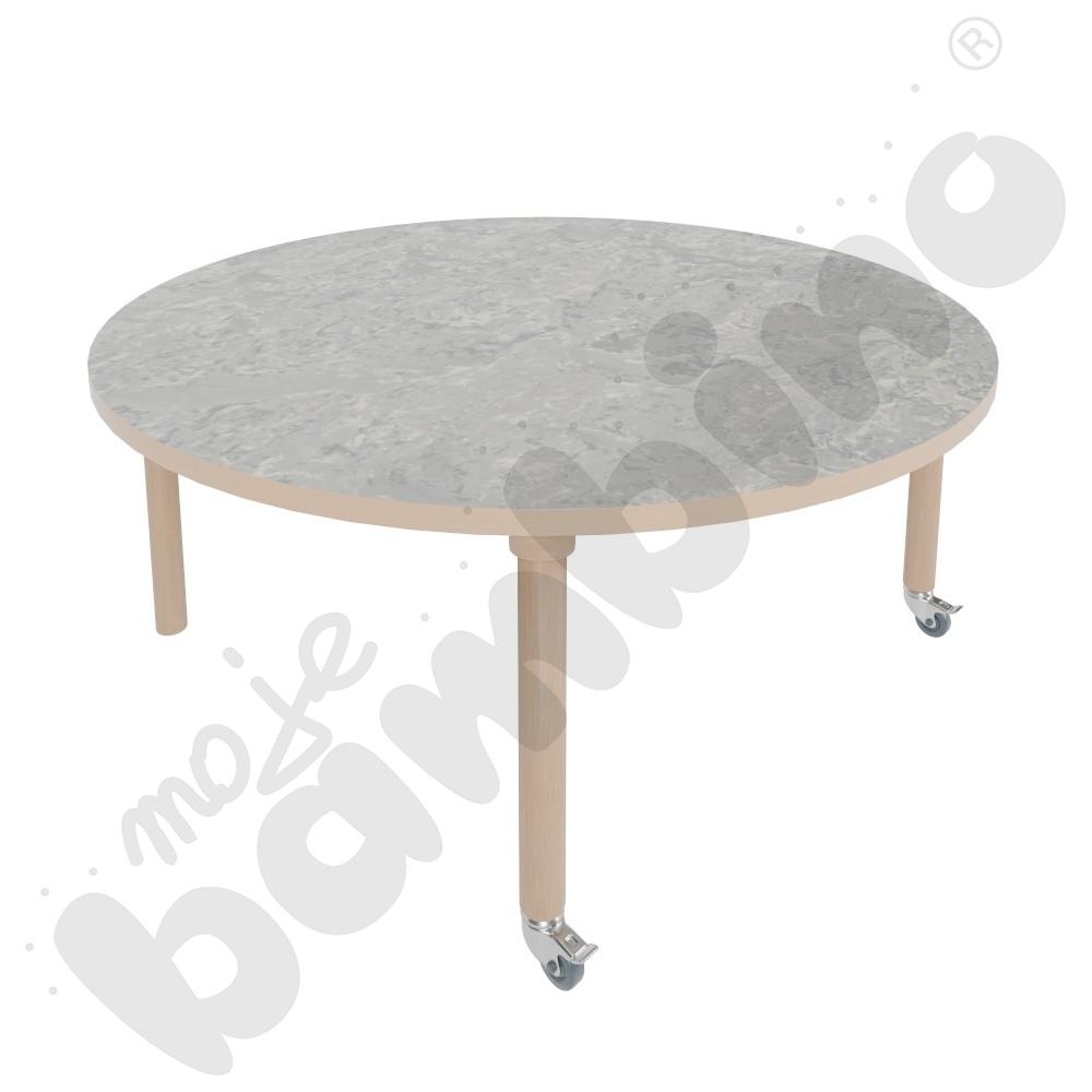 Stół Marcus śr. 120 cm, rozm. 2, nogi drewniane brzozowe z 2 kółkami, blat cichy jasnoszary, obrzeże ABS