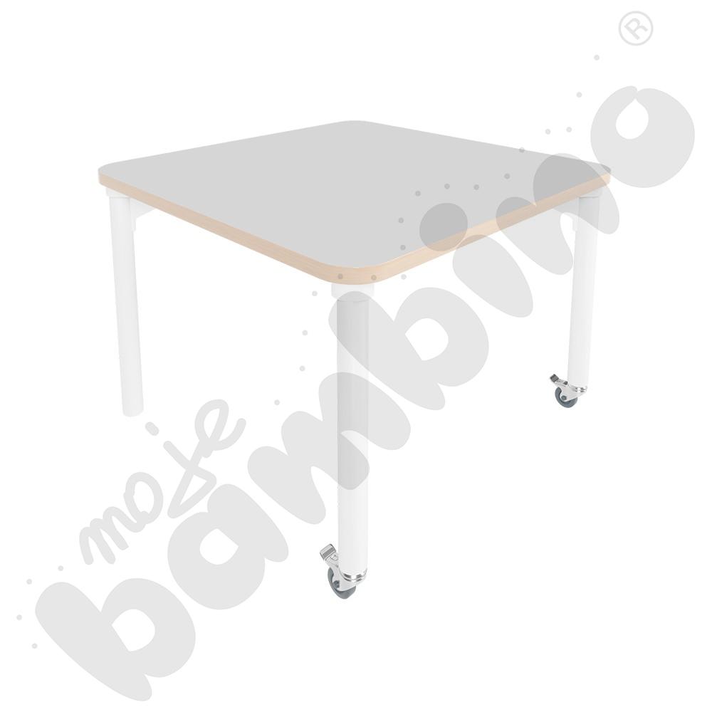 Stół Marcus 80 x 80 cm, rozm. 3, nogi drewniane białe z 2 kółkami, blat jasnoszary, obrzeże ABS