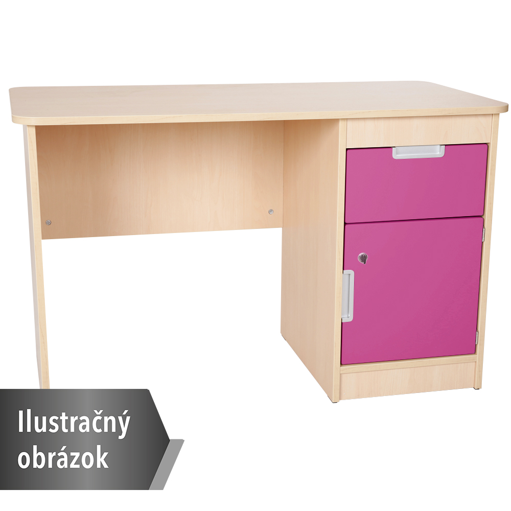 Quadro - písací stôl so skrinkou a zásuvkou, tiché zatváranie, biely korpus - tmavoružový