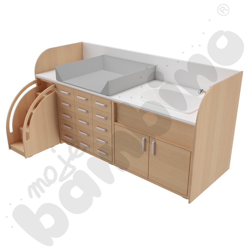 Zestaw przewijaków 1, gł. 90 cm, z wanienką, schody po lewo - szary materac