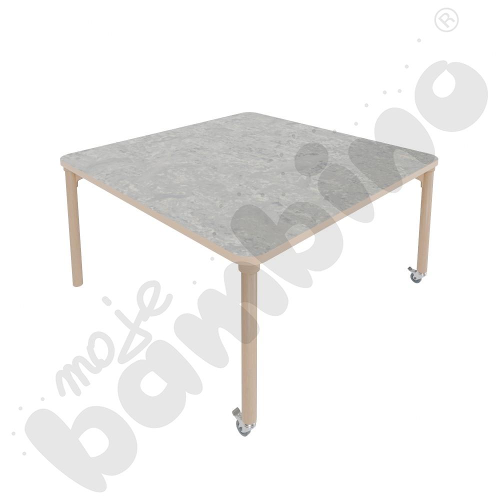 Stół Marcus 120 x 120 cm, rozm. 4, nogi drewniane brzozowe z 2 kółkami, blat cichy jasnoszary, obrzeże ABS