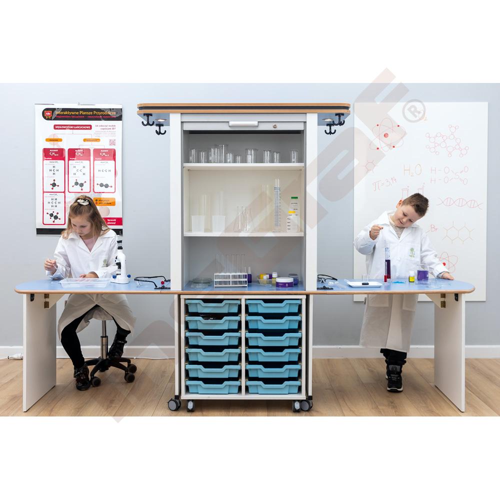 Laboratórium s modrými organizérmi