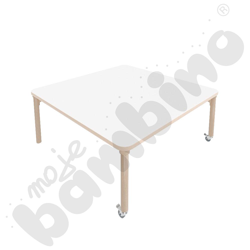 Stół Marcus 120 x 120 cm, rozm. 2, nogi drewniane brzozowe z 2 kółkami, blat biały, obrzeże ABS