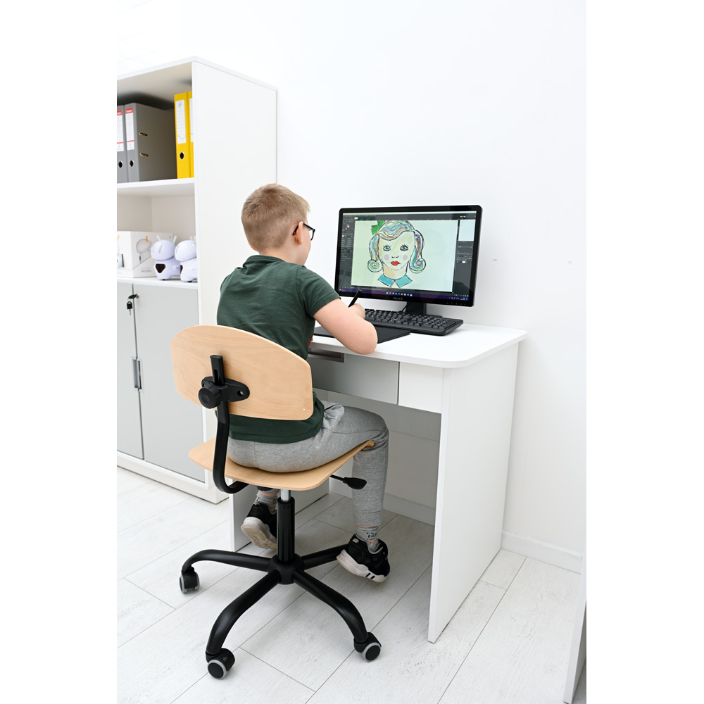 Quadro  - písací stôl so širokou zásuvkou - sivý, biely korpus
