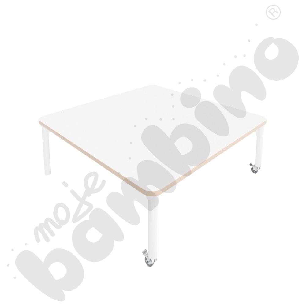 Stół Marcus 120 x 120 cm, rozm. 1, nogi drewniane białe z 2 kółkami, blat biały, obrzeże ABS